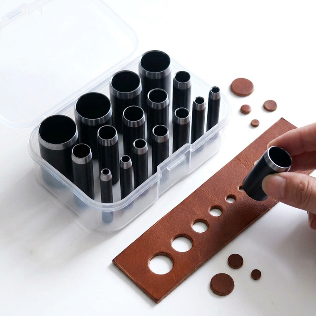 Hand Press Hole Punch Leather - ชุดเครื่องมือเจาะรูหนังแบบมืออาชีพ ขนาด 1-15 มม. สำหรับงานเจาะรูเข็มขัด สายนาฬิกา