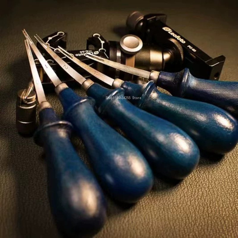 Leather Edge Beveler Set - เครื่องมือตัดขอบหนังสีน้ำเงินพร้อมด้ามจับเหล็ก สำหรับลบคมและตกแต่งขอบหนัง งานหนังอเมริกัน งานตกแต่งขอบหนัง เครื่องมือ DIY